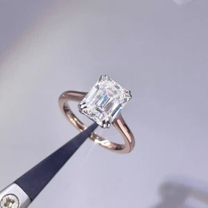 2.00CT IGI E-VS1 Emerald Cut Lab Grown Diamond Solitaire Ring 14K Rose Gold - Picture 1 of 3