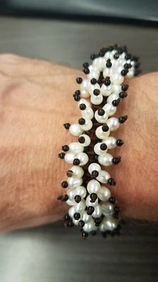 Fresh Water Pearl Bracelet with Black Agate Beads Endless Retail $114.00 - Image 1 of 4