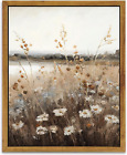 Vintage Wall Art Framed, Retro Countryside Autumn Wildflower Field Landscape Can