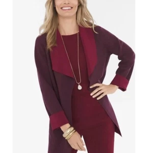 Chicos Travelers Sz 1 (Med 8-10) Open Front Jacket Deep Merlot Blazer Pockets - Picture 1 of 11