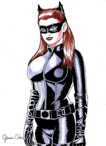 ANNE HATHAWAY CATWOMAN IN BATMAN RISES ORIGINAL COMIC COLOR ART 4 ON CARD STOCK