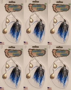6 JIGFOOT SPINNER BAITS BLACK & BLUE TIP GOLD COLORADO 3/8OZ 1/2OZ FISHING LURE - Picture 1 of 2
