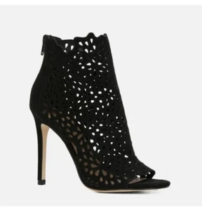 ALDO Ralidien lace cutout black suede zip peep toe high heeled ankle booties 6.5 - Picture 1 of 10