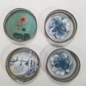 Pin Trays Set MCM Blue Grapes Windmill Floral Silver Rim Ceramic Type Insert - Picture 1 of 10