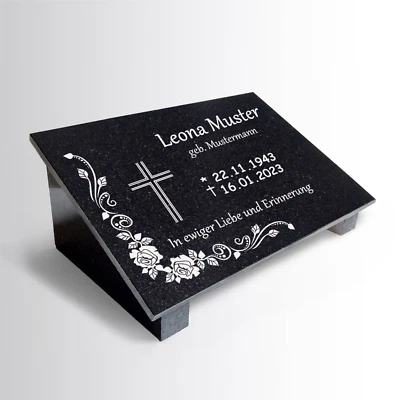 GRAVURTEXT Grabstein GRANIT Grabplatte Motiv+Gravur mit und ohne Stützen Formatauswahl F52