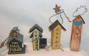 MINIATURE WOODEN BIRD HOUSE LOT - ORNAMENTS, MAIL POUCH BARN, COUNTRY STAR + - Picture 1 of 4