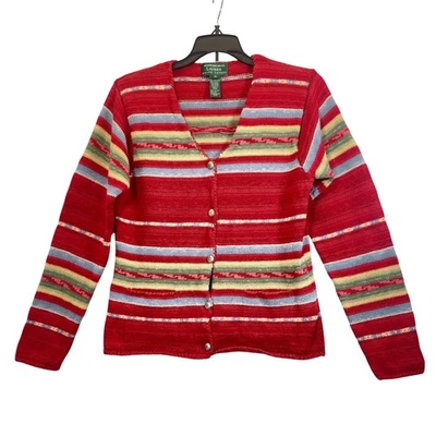 Suéter Cárdigan Lauren Ralph Lauren Mujer Rayas Botón Frontal M Algodón Lino Foto 1 de 4