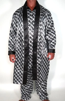 JUEGO DE PIJAMA SATINADO HOMBRE 3 PIEZAS TALLA L (VESTIDO, PANTALÓN, CAMISA) Foto 1 de 4