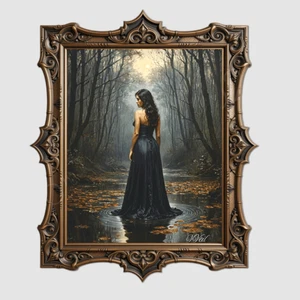 Victorian Moonlight Print Gothic Woman Dark Academia Wall Art Poster Art - Picture 1 of 17