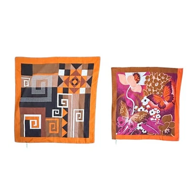 Vintage Mod 70s Nasharr Fresres Cotton Square Scarves Geo Butterfly 23.5 & 19.5 - Изображение 1 из 4