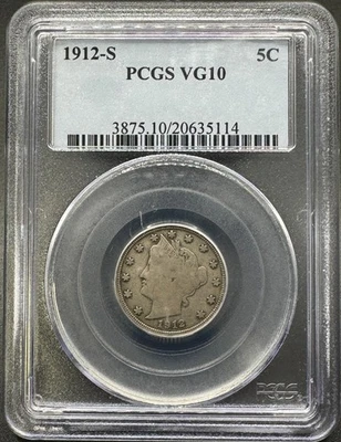 1912-S LIBERTY "V" NICKEL PCGS VG10 OGH BLUE LABEL 11XAA25 - Image 1 of 4