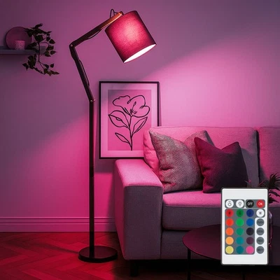 Lampada Snodata Piantana RGB LED Telecomando Dimmerabile Tessuto Legno - Immagine 1 di 4