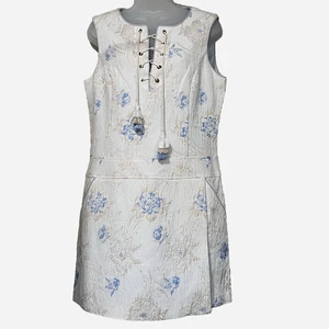 Neu ohne Etikett Badgley Mischka Minikleid Brokat Jacquard Schnürung Quasten Party Abschlussball GR.10 - Bild 1 von 15