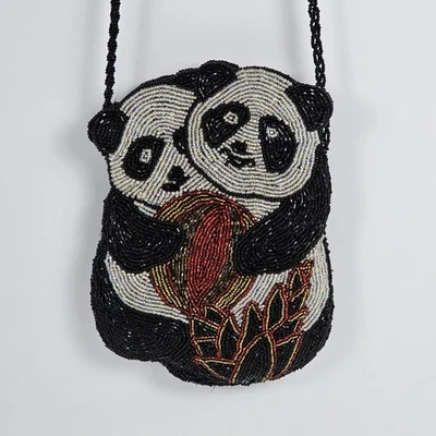 Lisa Loren Hand Beaded Panda Purse Crossbody Bag Beaded Animal Novelty Shoulder - Image 1 of 4