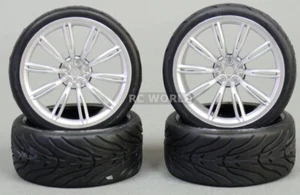 RC 1/10 Car WHEELS TIRES Package 3MM Offset SILVER 10 SPOKE - Picture 1 of 7