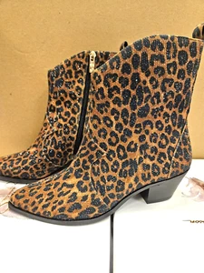 JESSICA SIMPSON OSTELLE NATURAL SAFARI LEOPARD RHINESTONE WESTERN BOOTS - NEW - Picture 1 of 3