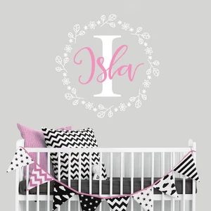 Girls Name Monogram Wall Sticker Baby Nursery Flower Decal Bedroom Girl Decor - Picture 1 of 4