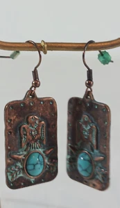 PENDIENTES COLGANTES COBRE THUNDERBIRD TURQUESA CABUJÓN - Imagen 1 de 8