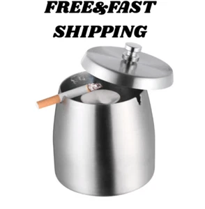 Large Windproof Ashtray With Lid for Cigarettes Outdoor Stainless steel Ashtrays - Picture 1 of 7