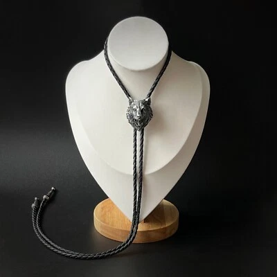 Collar de boda con corbata bolo cabeza de lobo estereoscópica gris vaquero occidental regalo Foto 1 de 4