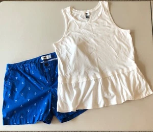 Old Navy blue anchor shorts size 10, white ruffle tank size small. EUC - Picture 1 of 3