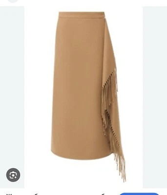 Falda midi Escada Rakama para mujer flecos en capas lana beige talla 36 S Foto 1 de 4