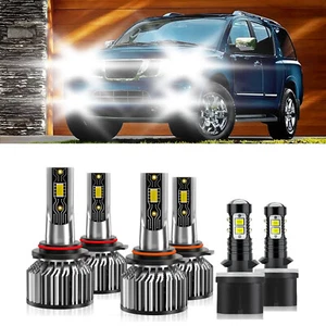 For Nissan Armada 2005-2010 6Pcs LED Headlight +Fog Light Kit High&Low Beam Bulb - Picture 1 of 12