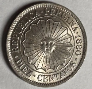 Peru - 1880 Provisional Coinage 10c KM198 CH BU - Picture 1 of 2