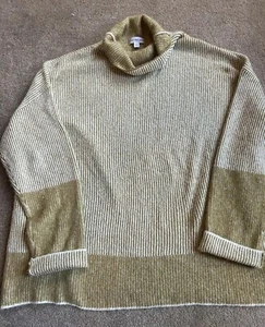 Calvin Klein Jeans Cowl Neck Sweater XL Striped Olive Beige Casual Work - Picture 1 of 10