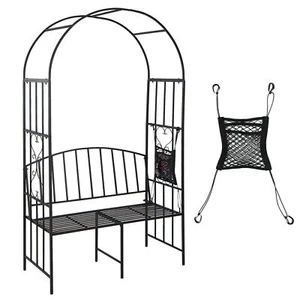 Steel Garden Arch w/ 2-Seat Bench 6'7"H x 3'8"W Outdoor Arbor for Climbing - Photo 1 sur 10
