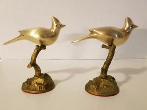 Pair of Vintage Brass Cardinal Birds On Branches; Sculpture Figurine - Bild 1 von 8