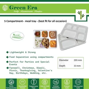 Disposable Plates With 5 compartment 100 Pcs Regular Meal Tray compostable party - Picture 1 of 4