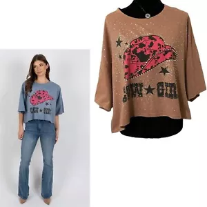NWT Oversized Cowgirl Bling Semi-Cropped Top L - Picture 1 of 10