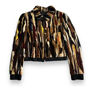 Versace Jeans Couture 2002 Multicolor Rabbit Fur Jacket Size S-M - Picture 1 of 11