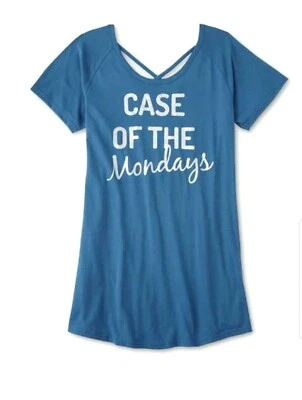 Joe Boxer Juniors 1X Sleep Lounge Shirt Case of Mondays Glitter Print Turquoise - Image 1 of 3