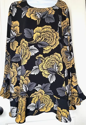 Blusa Carmen Marc Valvo Tejida Manga Larga Floral Volantes Talla 2X Negra Dorada Gris Foto 1 de 4