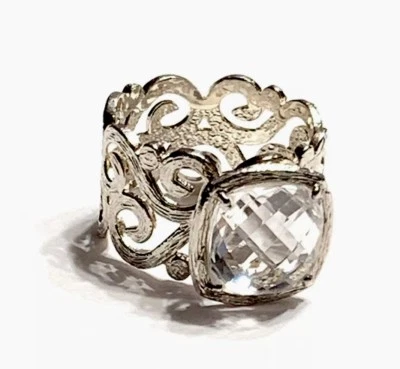 NUEVO SIN ETIQUETAS O PAZ (B) ANILLO FILIGRANA DE CUARZO TRANSPARENTE PLATA ESTERLINA TALLA 10 HECHO EN ISRAEL Foto 1 de 4