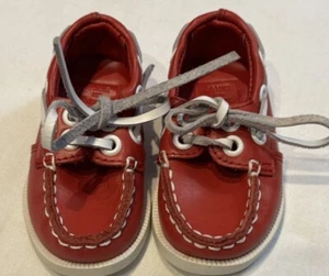 Preppy Leather Boat Shoe Loafer Red Boys Size 4 Janie & Jack - Picture 1 of 10