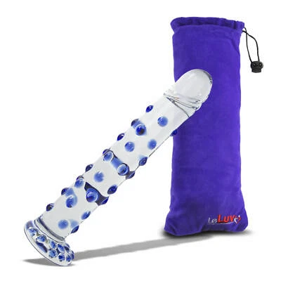 Consolador LeLuv Vidrio 7 Pulgadas Perlas Azules Cabeza Realista con Bolsa Acolchada Premium Foto 1 de 4