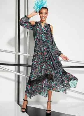 BNWT STAR by Julien Macdonald Animal Printed Pleated Maxi High Low Hem Dress 10 - Image 1 of 4