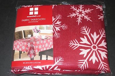 Essential Home tablecloth-red snowflakes 60x84 in oblong NIP Free shipping US - Image 1 of 3