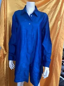 CASADEI Satin Pure Silk Dress Jacket Shirt Size 16 Royal Blue - Picture 1 of 5