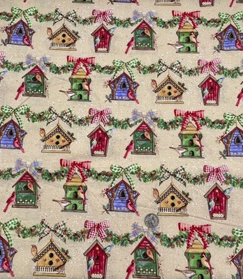 Tela de colección 2004 Gingham Holiday por Claire Murray Navidad Birdhouses 1,5 yardas Foto 1 de 2