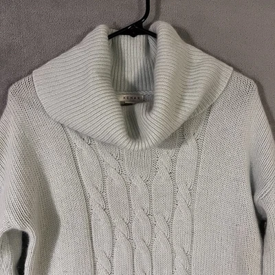 Kenar Fisherman Cable Knit Sweater Lt Green Womens M Angora Blend Cowl Neck - Image 1 of 4