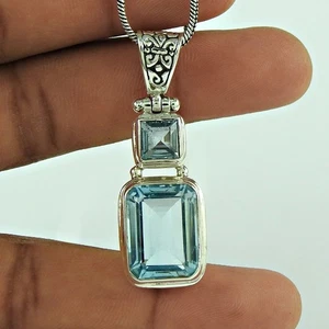Solid Sterling Silver Cushion Topaz Stone Anniversary Christmas Gift Pendant - Picture 1 of 4