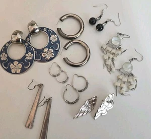 Vintage Konvolut 7 Paar Ohrringe durchbohrt silberfarben Emaille Sterling Boho - Bild 1 von 6