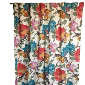 World Market Floral Watercolor Curtain Pair Hidden Tab Lined 48 x 84 inches - Picture 1 of 11