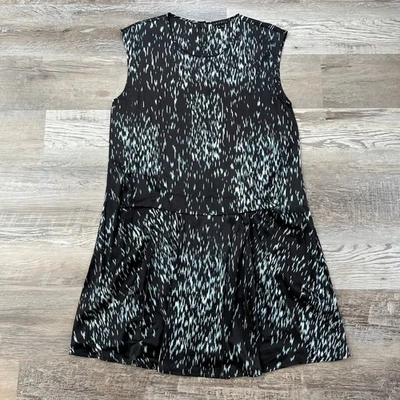 Theory Black Silk Sleeveless Dress Size 8 Abstract Print Asym Button Holiday - Image 1 of 4