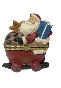 Vintage Christmas Holiday Trinket Box Santa Sleigh Filled With Toys Resin - Picture 1 of 5
