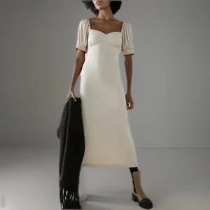 FREE PEOPLE BEACH Dress Womens Large Beige Bel Air Square Neck Ribbed Knit Midi - Picture 1 of 13